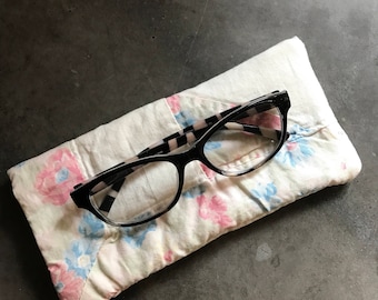Quilted Eyeglass Case Made from Vintage Reclaimed Quilts-FREE SHIPPING