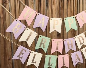 Pink Purple Mint Gold Happy Birthday Banner, Pink and Gold Birthday, Pink and Gold Birthday Banner, 1st Birthday Banner, Pink Girl Birthday
