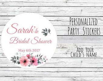 Watercolor Floral Personalized Thank You Bridal Shower Stickers, Favor Tags, Labels, Wedding Labels, Wedding Favour Stickers, Wedding Ideas
