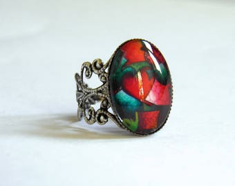 Ring, filigree, painting, 4 ACEs (one ring)