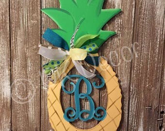 Pineapple Funky Initial Monogram Decor - 24" - Customize Colors & Bow - Summer / Spring Door Hanger - Housewarming - Welcome - Cute Gift