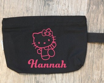 Makeup zipper pouch with glitter Hello Kitty decal
