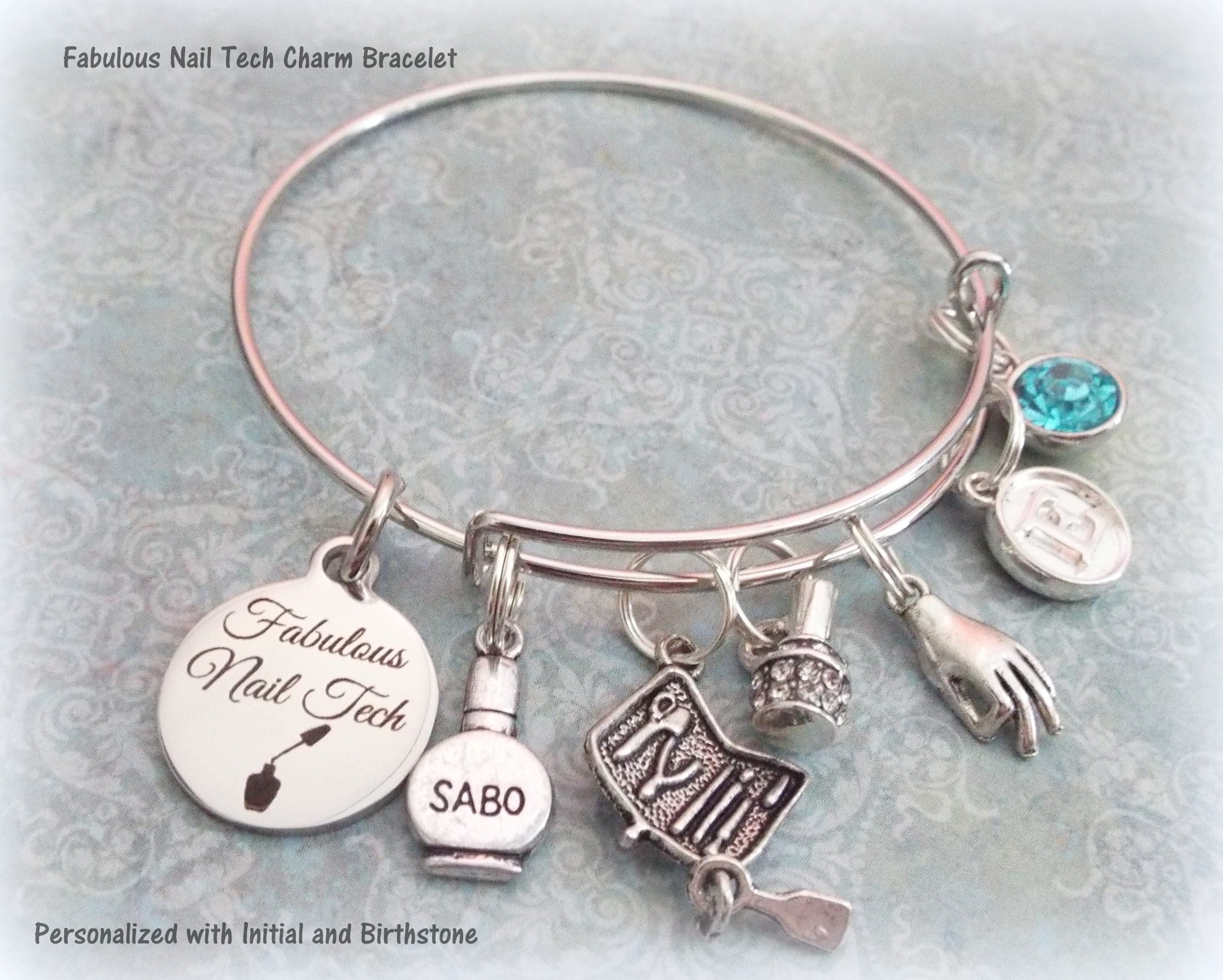 Nail Tech Gift, Nail Tech Charm Bracelet, Gift for Nail Tech