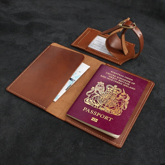 Leather Passport Holder and Luggage Tag Set Travel Set Wedding