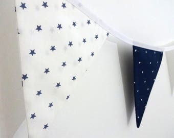 Bunting - blue and white - stars - 100% cotton