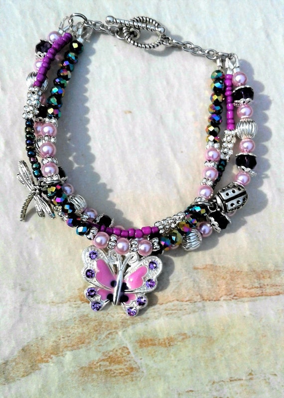 Download Nature's Beauty Purple Butterfly Bracelet Multi Layered