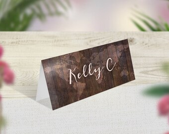 Rustic Wedding Place Cards, Travel Theme Name Cards, Rustic Place Setting, Rustic Table Decor, Barn Wedding, Woodland Wedding, Folded Card