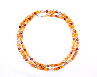 Long sunny artisan amber and coral 125 cm