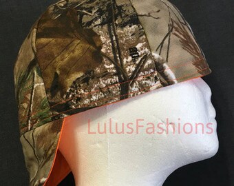 Camo Realtree, Inside Orange, Brown, Welding Cap, Reversible Cap, Biker Cap, Skull Cap, Hardhat Liner, Welders Cap, Custom Cap, Cycling Cap