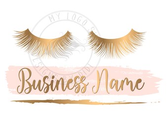 Custom logo, pink gold lashes logo, eyelash logo, cosmetics logo, gold black lashes logo, Lashes eye logo, gold lashes logo pink