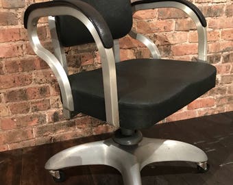 Vintage 1970s Good Form Aluminum Rolling Office Chair with Armrests