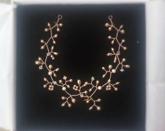 Gold hair vine, pearl hair vine, gold and pearl headpiece, bridal hair vine, bridal headpiece, pearl hair wreath, pearl fascinator