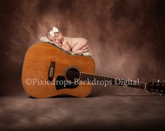Digital Backdrop (Newborn Photography Prop, Guitar on Brown Textured Backdrop) Digital Download 2 FILES