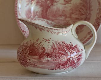 Rare set. Antique French U&C SARREGUEMINES "Canard" duck washing Pitcher and Basin - French bathroom- Salle de bains