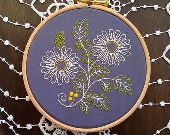 Embroidery KIT - Embroidery pattern - embroidery hoop art - Marguerites - Traditional embroidery kit
