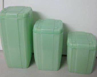 Vintage JADEITE jadite criss cross canister cannister set of 3 crisscross pattern