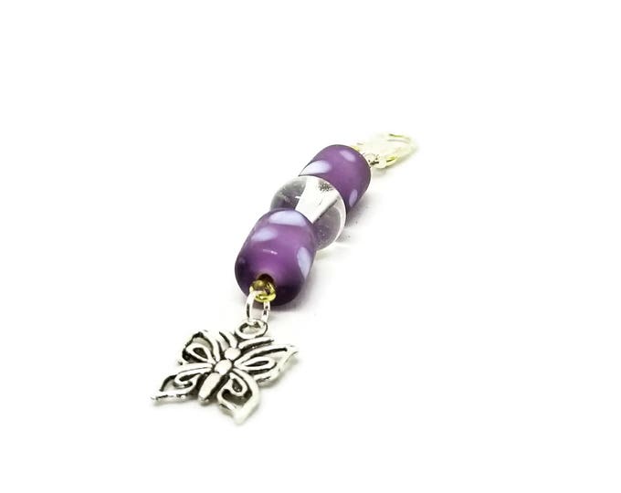 Butterfly Purse Charm, Purple Butterfly Zipper Pull, Silver Butterfly Backpack Charm, Unique Birthday Gift, Gifts Under 5, Stocking Stuffer