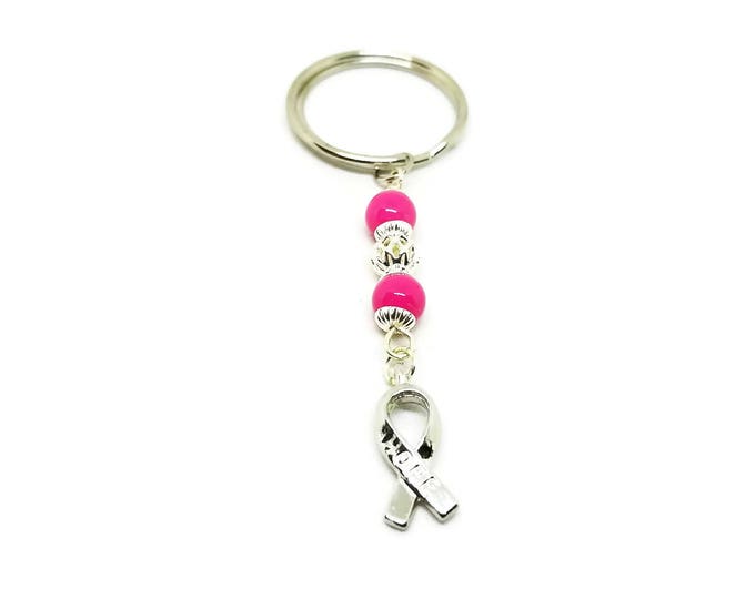 Breast Cancer Awareness Key Chain, Pink Ribbon Key Chain, BCA Key Chain, Unique Birthday Gift, Pink Beaded Keychain