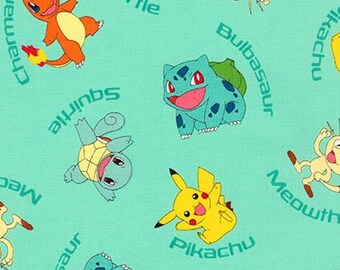 Aqua Pokemon Fabric from Robert Kaufman quilting cotton blue material by the yard or metre quilting material