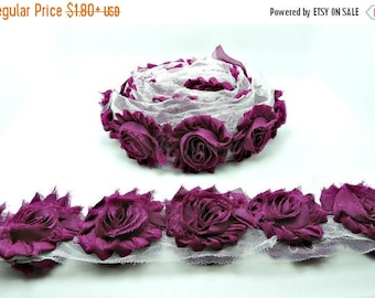 40% SALE EGGPLANT Chiffon Flowers 1/2 Yard or 1 Yard Shabby Flower Trim Frayed Flowers Chic Rosettes Rosette Trim Flowers Shabby Rose Flower
