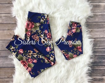 Mother Daughter Matching Leggings - Mommy and Me Leggings - Blue Floral Leggings - Matching Leggings - Like Lularoe Leggings