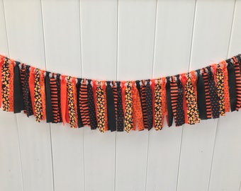 Halloween banner, fabric scrappy banner, black and orange, Halloween decor, candy corn, photo prop, Halloween party banner, fabric banner