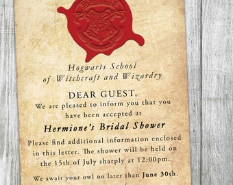 Hogwarts Acceptance Letter - Custom Bridal Shower Invitation - Harry Potter - Potterhead - Harry Potter Wedding - Potter Bridal Shower