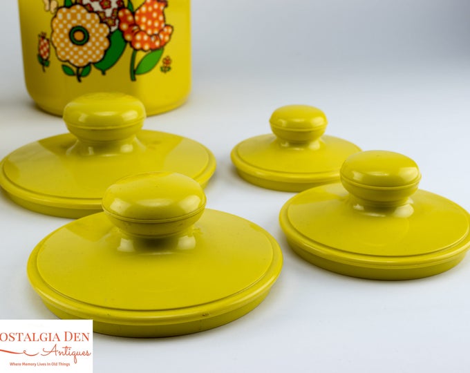 Retro Canister Set | Mod Flower and Butterfly Canisters | Aluminum Kromex Kitchenware