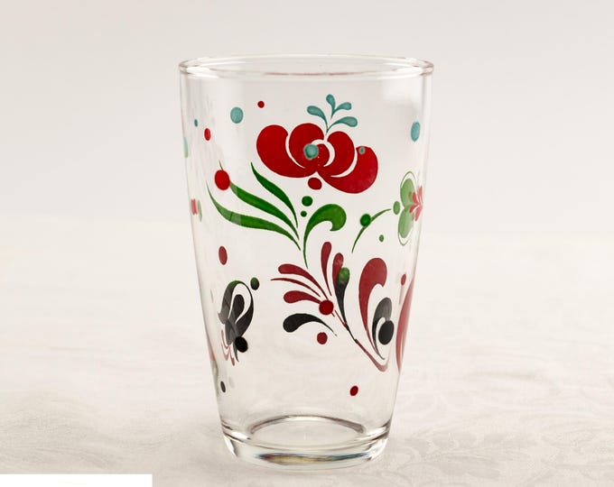 Vintage Glass Tumblers | 12 Oz PA Dutch Style Folk Art Glasses | Set of 7
