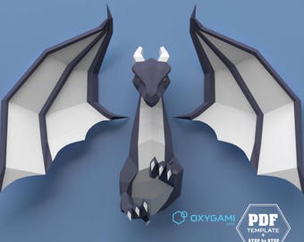 Low poly dragon, 3D papercraft dragon, DIY dragon, Do it yourself, Printable PDF pattern, Dragon papercraft, Drogon, Paper dragon, Mythical