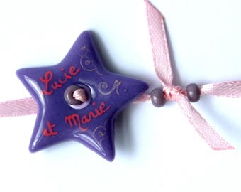 Personalized name bracelet Star Pink and purple tones