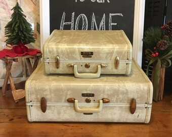 On Sale Large Vintage Samsonite Suitcase , White Marble Samsonite Suitcase , Stackable Suitcase, Vintage Luggage - Large Only Available