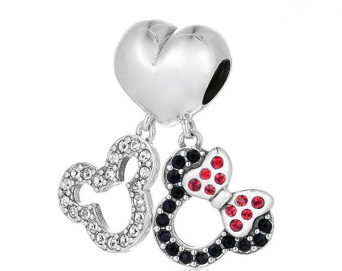 Mickey and Minnie Mouse Pendant Charm Sterling Silver S925