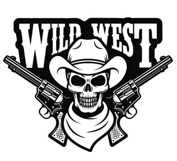 Cowboy Logo 12 Gun Skull Weapon Pistol Revolver Western Hat