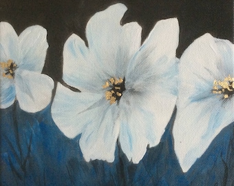 White flowers - original acrylic painting on canvas