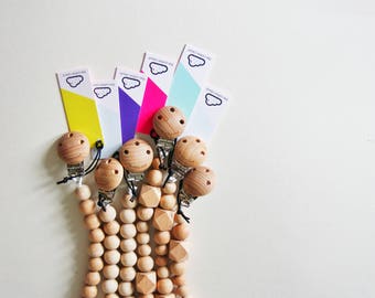 Wood BEECH Pacifier Baby Teether Holder Clip - Mordedor - Chupetero - Schnullerkette - Attache tétine - Portaciuccio - Dummy chain