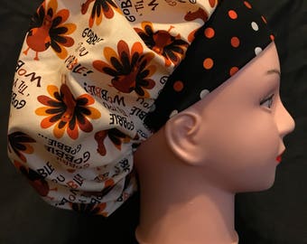 THANKSGIVING FALL Nurse/Doctor Women's Surgical Scrub Hat Bouffant fits ponytail, Nurse Cap, Chemo Cap, Scrub Cap