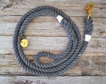 Cotton Rope Leash - Grey // Dog Leash // Dog Lead // Rope Dog Leash // Whipped & Spliced // Brass // Stainless // Hand Dyed //