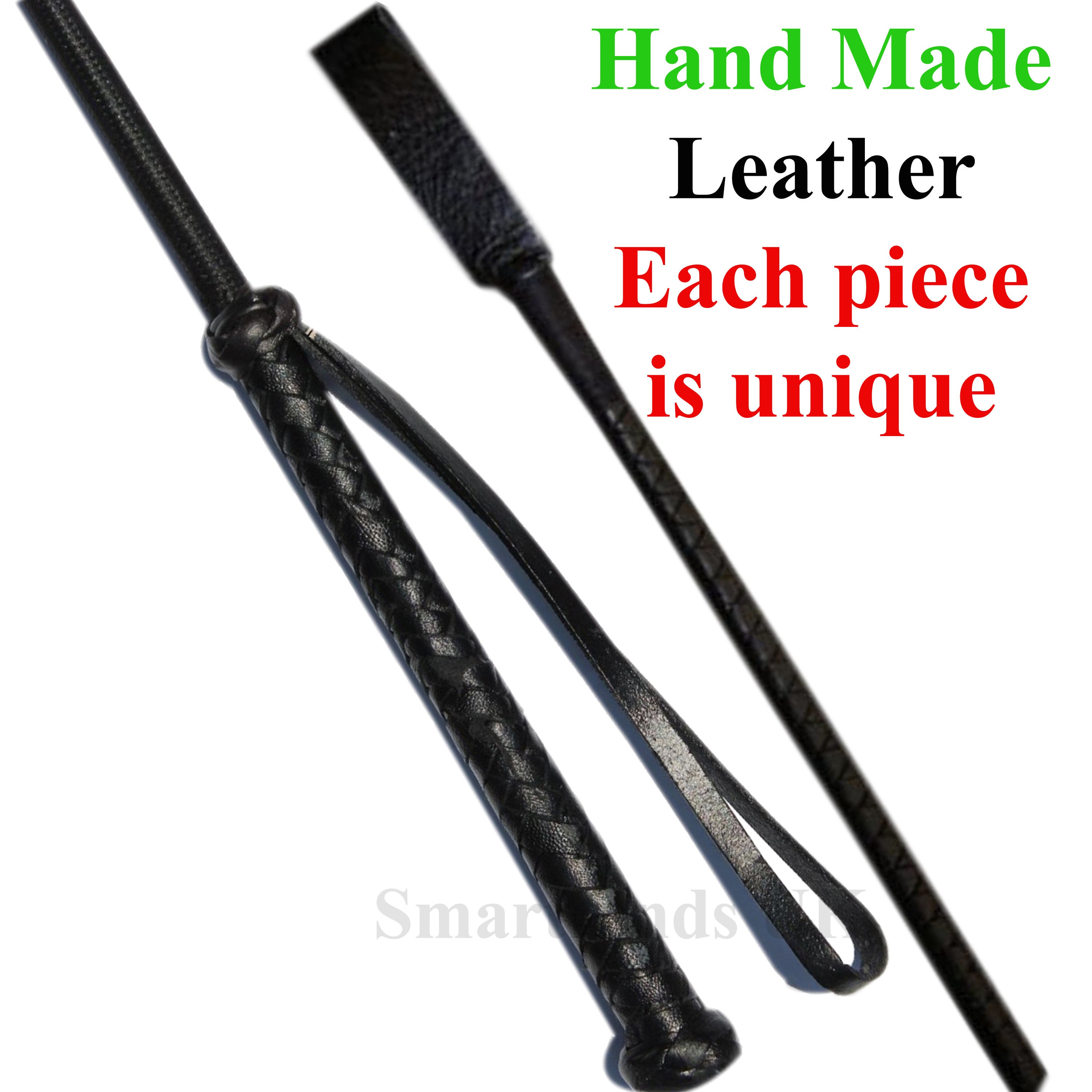 Deluxe Genuine Real Leather Black Plaited Horse Riding Stick