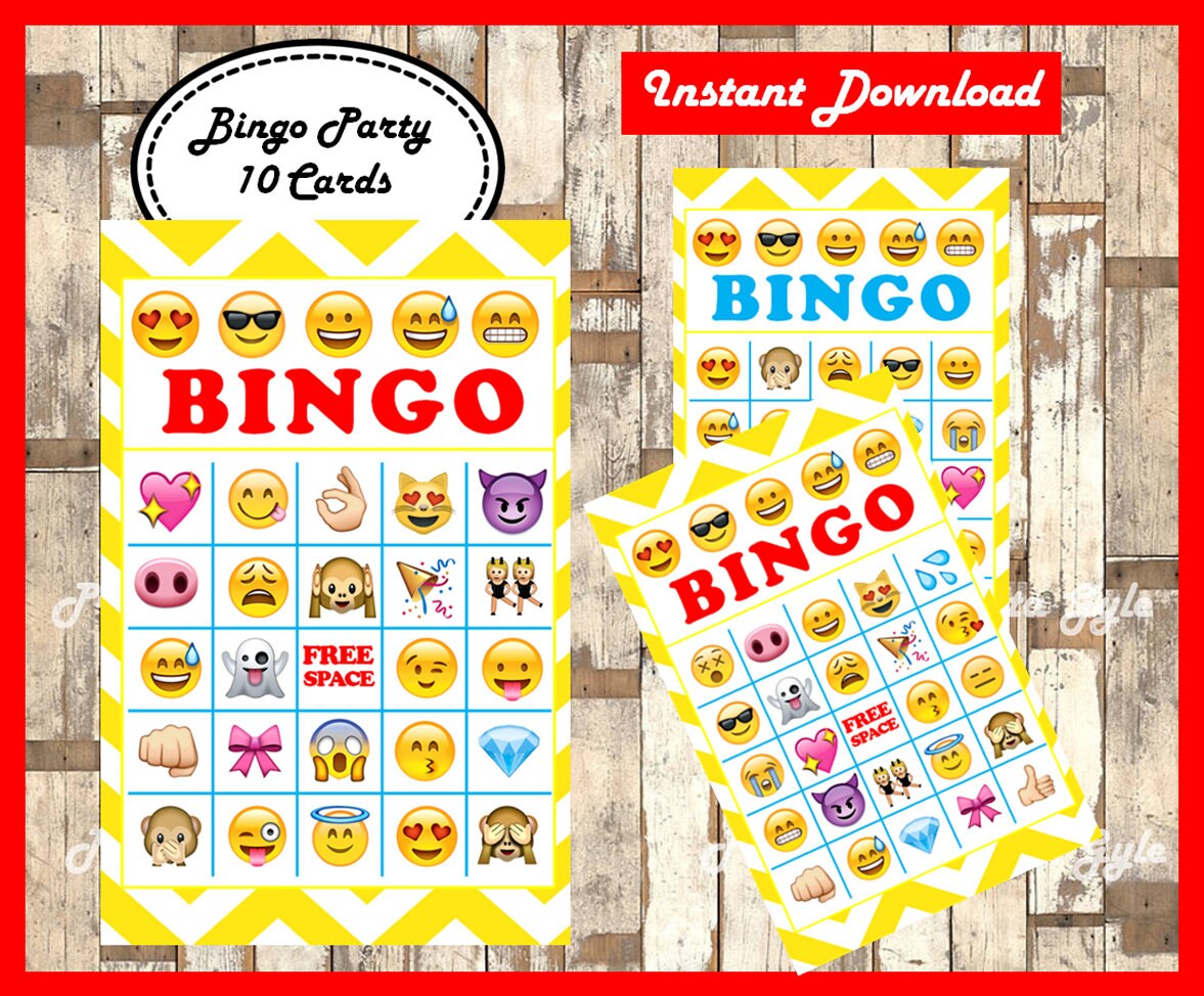 Emoji Bingo 10 Cards Printable Emojis Bingo Game Emoji