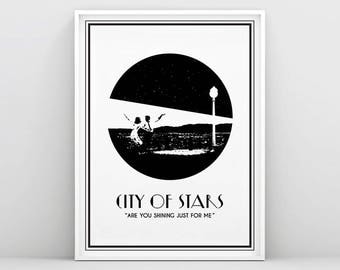La La Land, La La Land Poster, City of stars, Ryan Gosling, Emma Stone, La La Land Movie, Art Deco, Black and White, Silhouette, Printable