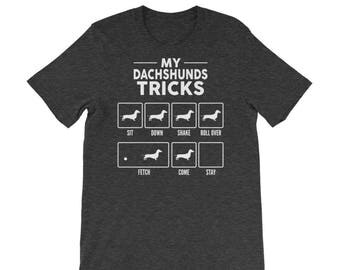 Men's 'My Dachshunds Tricks' - 14 colors! - Funny Cute Dachshund T Shirt - Gift - Dog Lover - Dog T-Shirt Top Tee