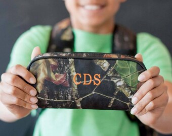 Monogrammed Woods Pencil Pouch..Personalized Camo Accessory Bag..Kids Line Up Carry All Bag..Back To School