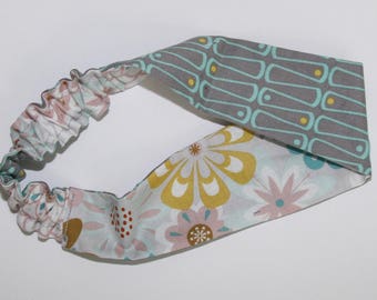 Women's reversible headband. Grey/floral