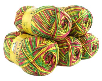 5 x 100 g yarn TERA MULTI, #810 pink green yellow