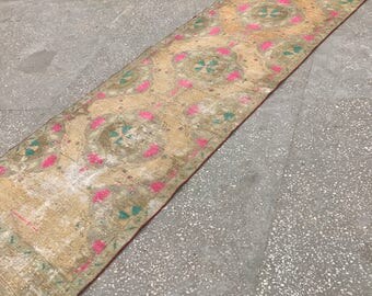 Oushak Vintage runner rug.3"1x10"8ft.vintage runner rug,Carpet runner rug,Turkish runner rug,Oushak rug,Anatolian runner rug,hallway runner