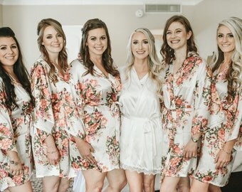 1-Floral Bridesmaid Robes-White Floral Kimona Bridesmaid Robe
