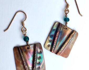 Copper Fold Formed Earrings with Iridescent Patina