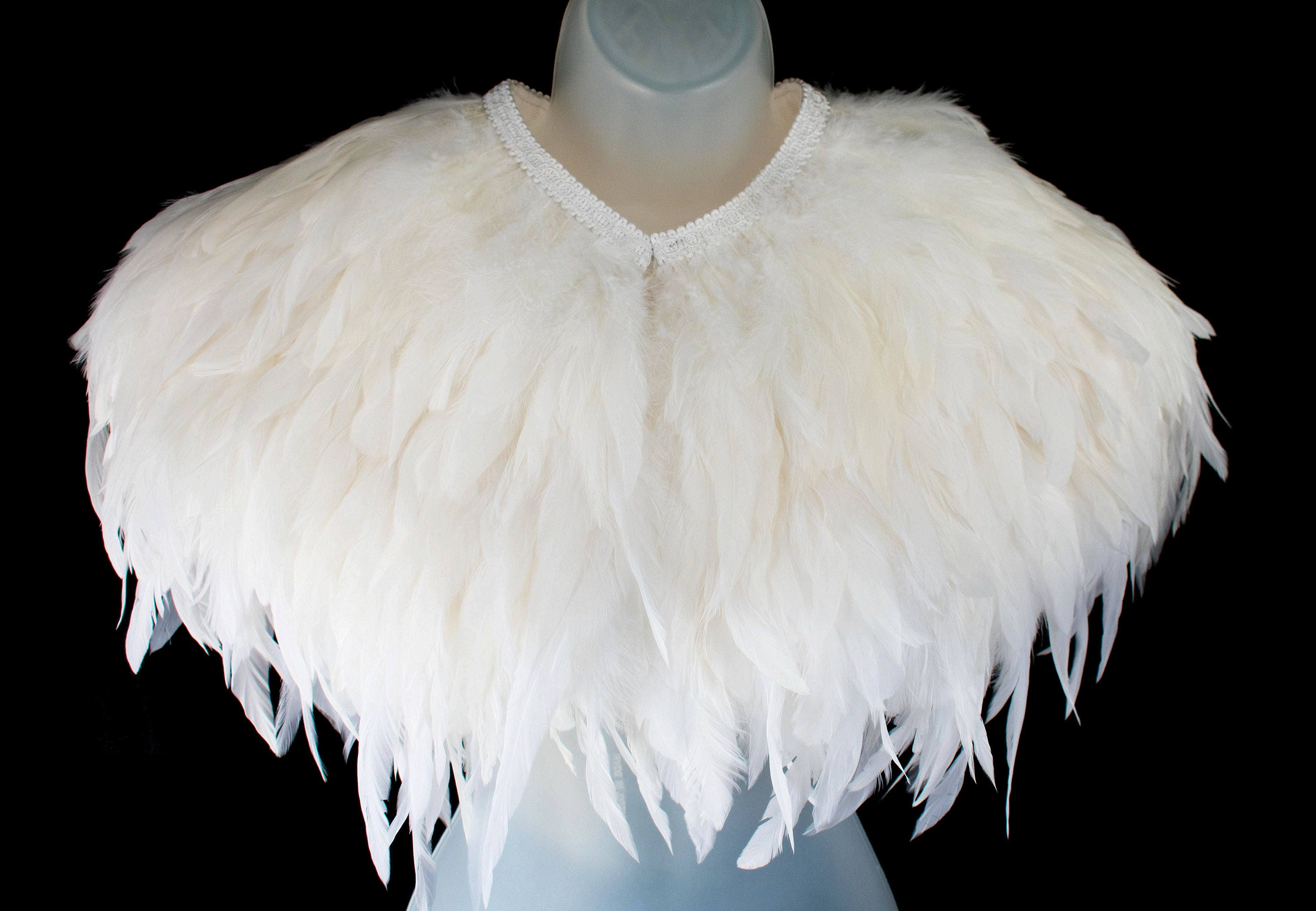 White feather wedding cape of premium feathers. Luxe bridal