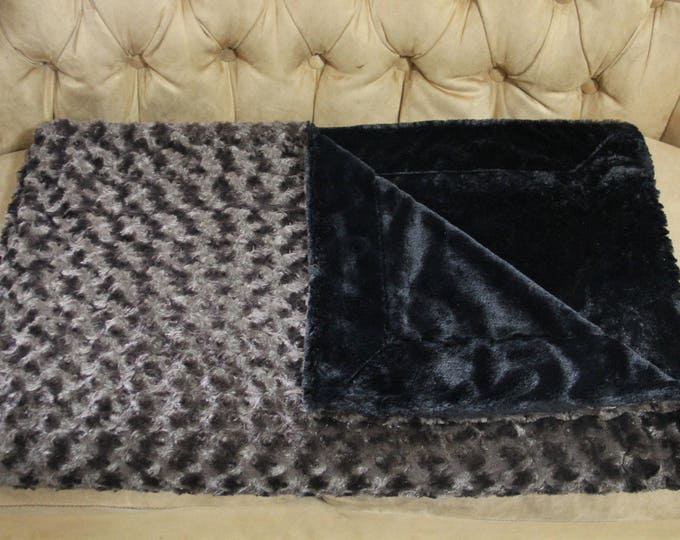 Brown Swirl Minky & Black Faux Fur Blanket, Throw, Adult Minky Blanket, Child Minky Blanket, Christmas Gift, 60 x 72 Reversible Minkee